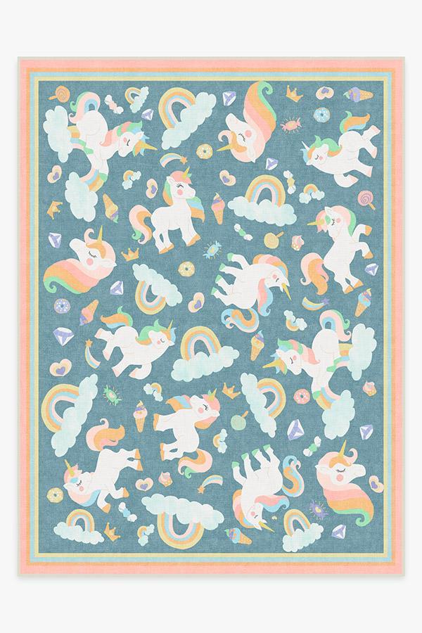 Unicorn Jamboree Blue Rug 9'x12' | Stain-Resistant