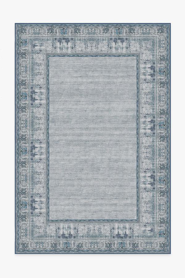 Vintage Daisy Bordered Blue Rug 6'x9' | Stain-Resistant