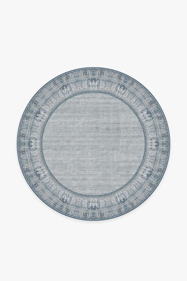 Vintage Daisy Bordered Blue Rug 6' Round | Stain-Resistant