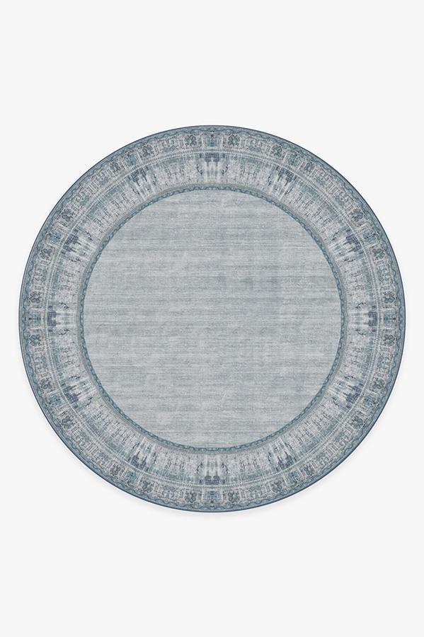 Vintage Daisy Bordered Blue Rug 8' Round | Stain-Resistant