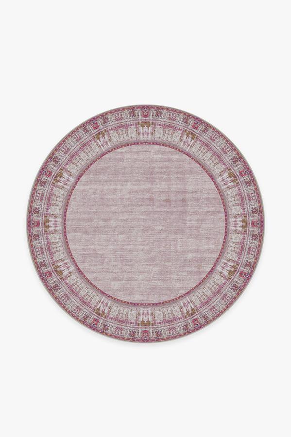 Vintage Daisy Bordered Fuchsia Rug 6' Round | Stain-Resistant