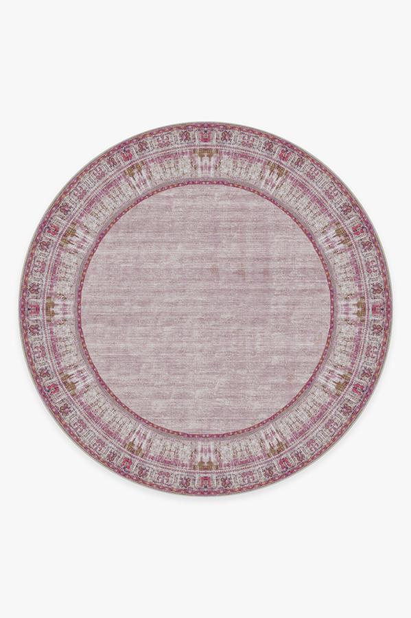 Vintage Daisy Bordered Fuchsia Rug 8' Round | Stain-Resistant