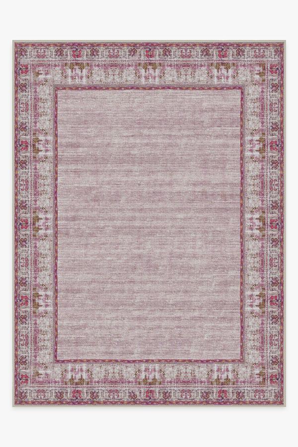 Vintage Daisy Bordered Fuchsia Rug 9'x12' | Stain-Resistant