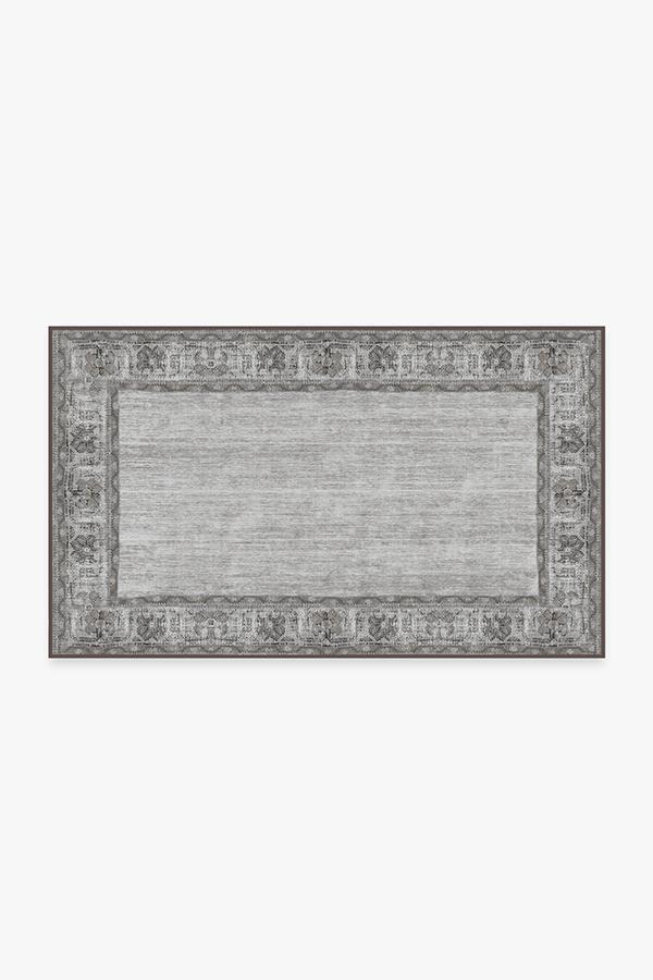 Vintage Daisy Bordered Grey Rug 3'x5' | Stain-Resistant
