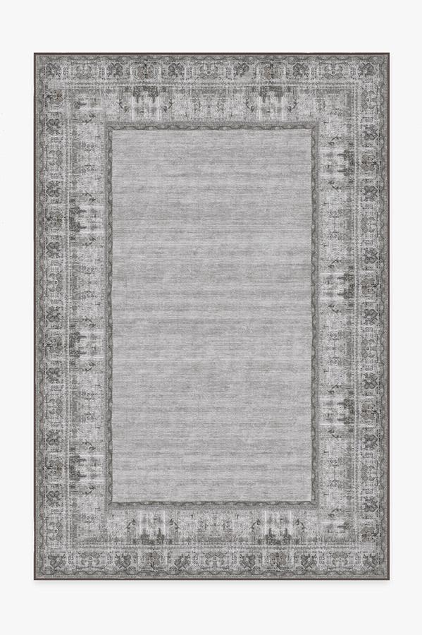 Vintage Daisy Bordered Grey Rug 6'x9' | Stain-Resistant