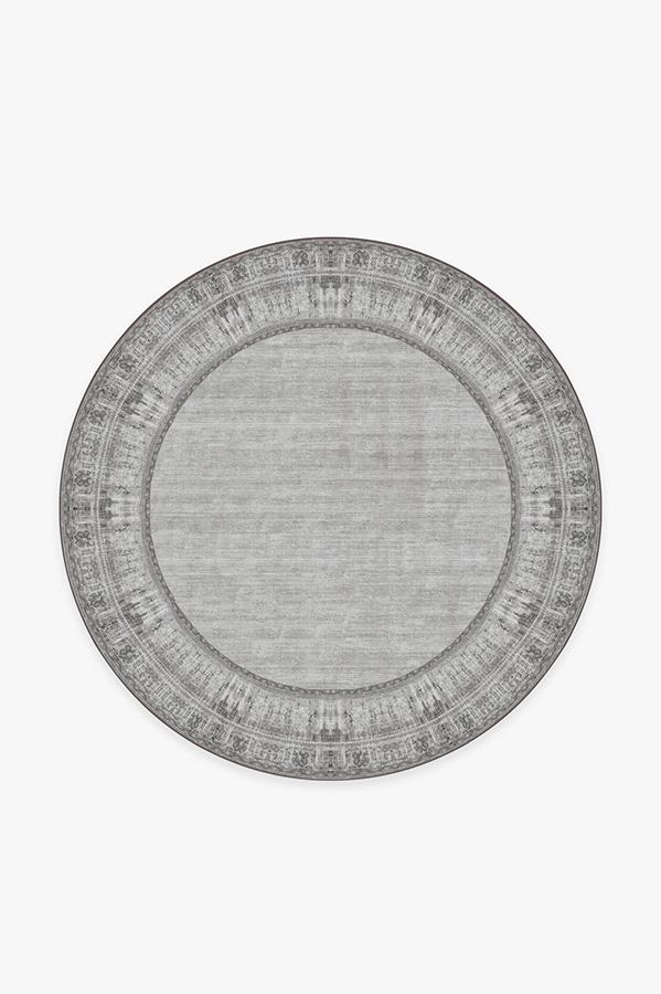 Vintage Daisy Bordered Grey Rug 6' Round | Stain-Resistant