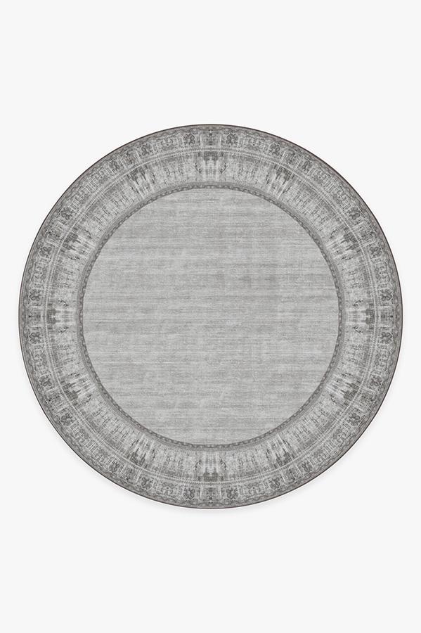 Vintage Daisy Bordered Grey Rug 8' Round | Stain-Resistant