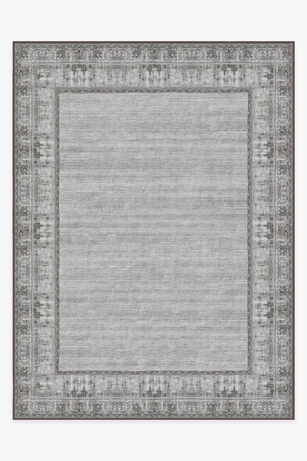 Vintage Daisy Bordered Grey Rug 9'x12' | Stain-Resistant