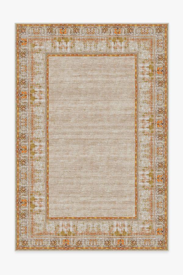 Vintage Daisy Bordered Tangerine Rug 6'x9' | Stain-Resistant