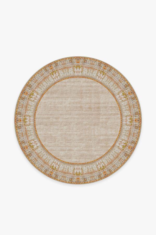 Vintage Daisy Bordered Tangerine Rug 6' Round | Stain-Resistant