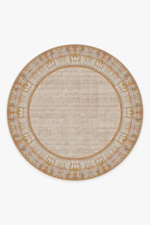 Vintage Daisy Bordered Tangerine Rug 8' Round | Stain-Resistant