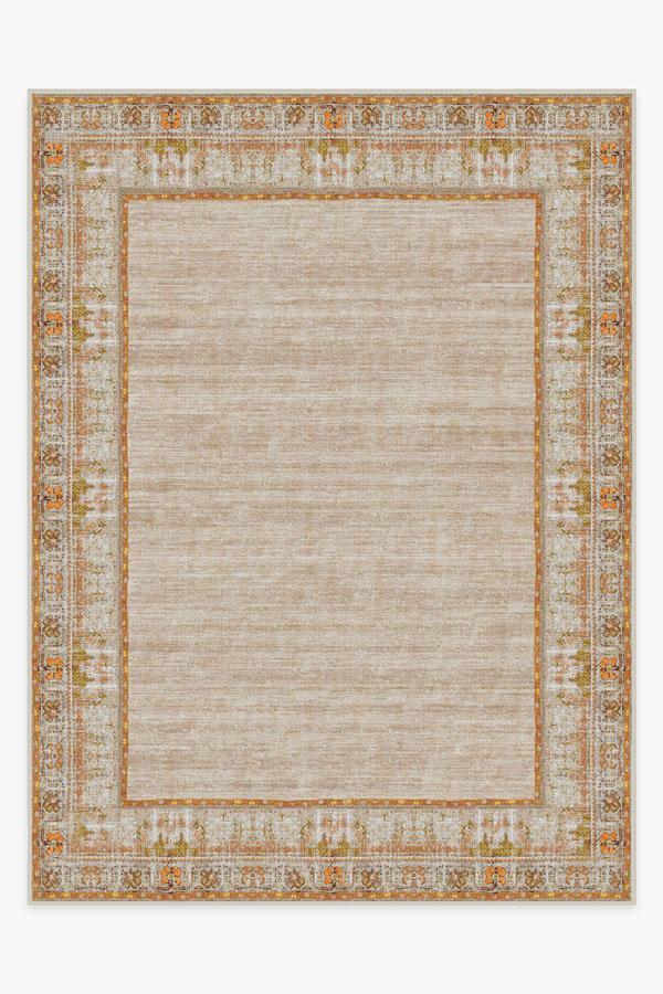 Vintage Daisy Bordered Tangerine Rug 9'x12' | Stain-Resistant