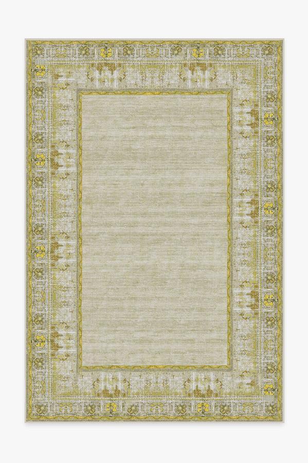 Vintage Daisy Bordered Yellow Rug 6'x9' | Stain-Resistant