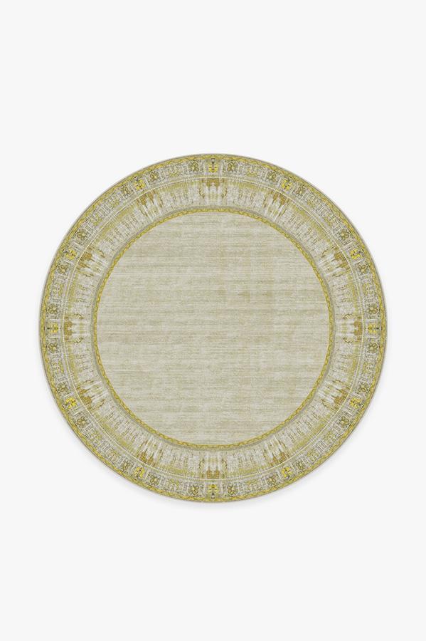 Vintage Daisy Bordered Yellow Rug 6' Round | Stain-Resistant
