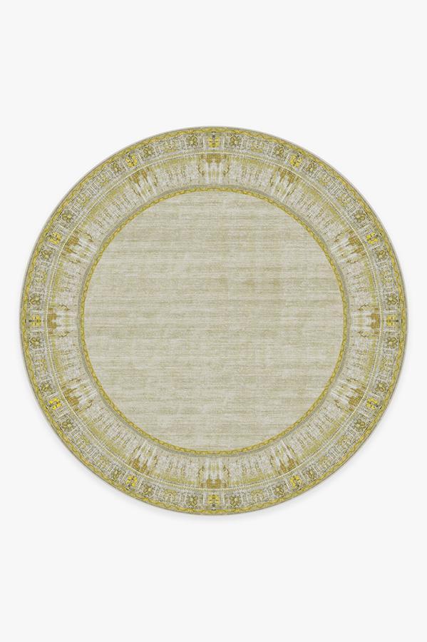 Vintage Daisy Bordered Yellow Rug 8' Round | Stain-Resistant