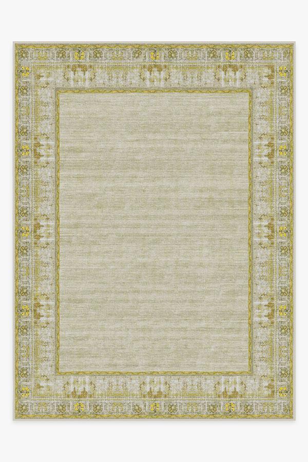 Vintage Daisy Bordered Yellow Rug 9'x12' | Stain-Resistant