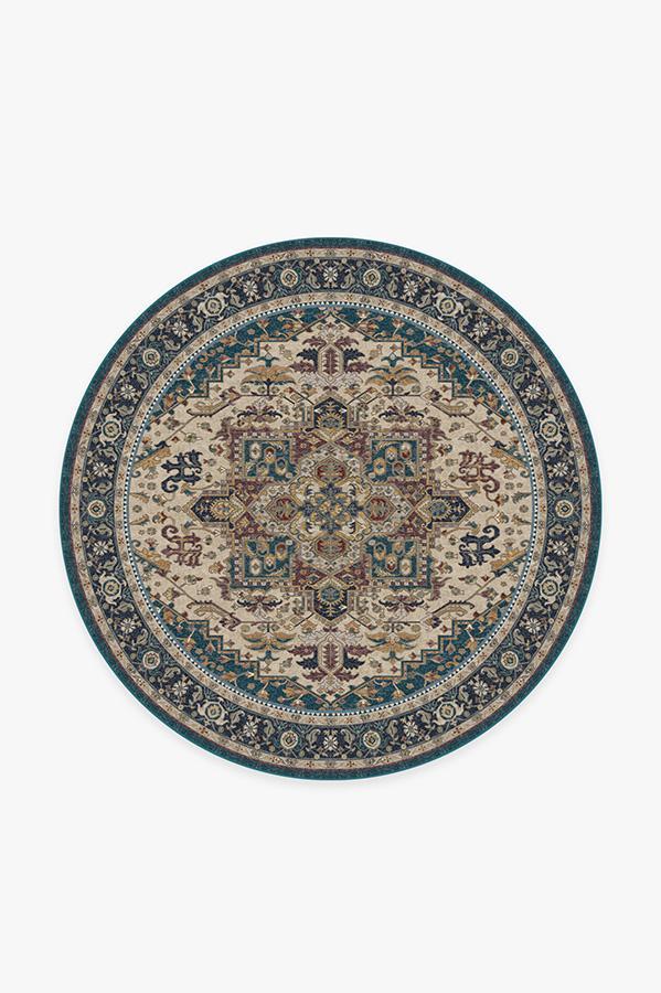 Vintage Heriz Cerulean Rug 6' Round | Stain-Resistant