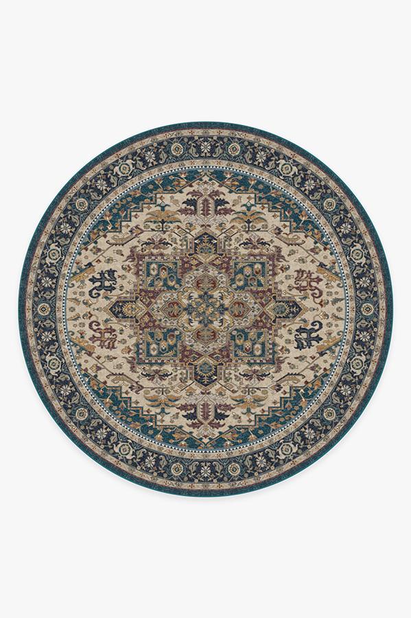 Vintage Heriz Cerulean Rug 8' Round | Stain-Resistant