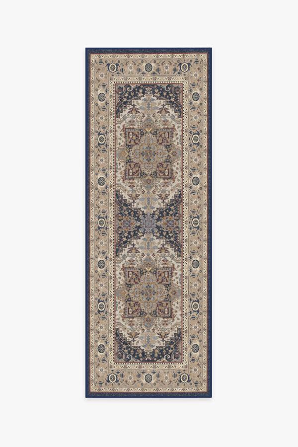 Vintage Heriz Ivory Blue Rug 2.5'x10' | Stain-Resistant