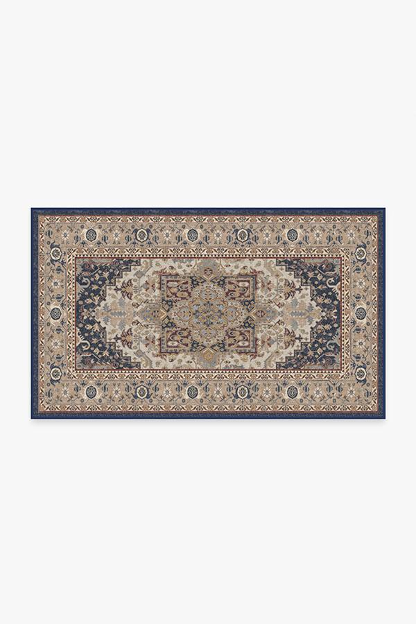Vintage Heriz Ivory Blue Rug 3'x5' | Stain-Resistant