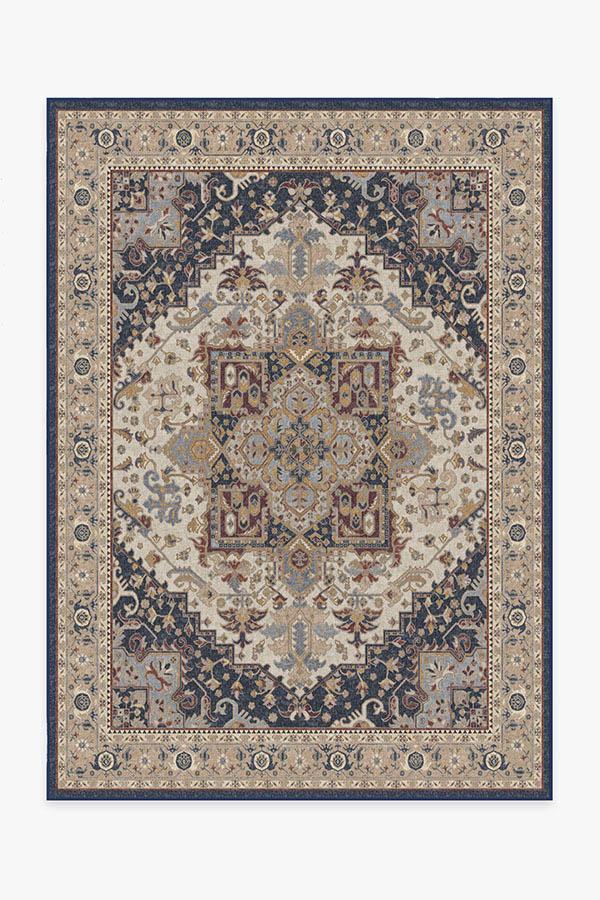 Vintage Heriz Ivory Blue Rug 5'x7' | Stain-Resistant