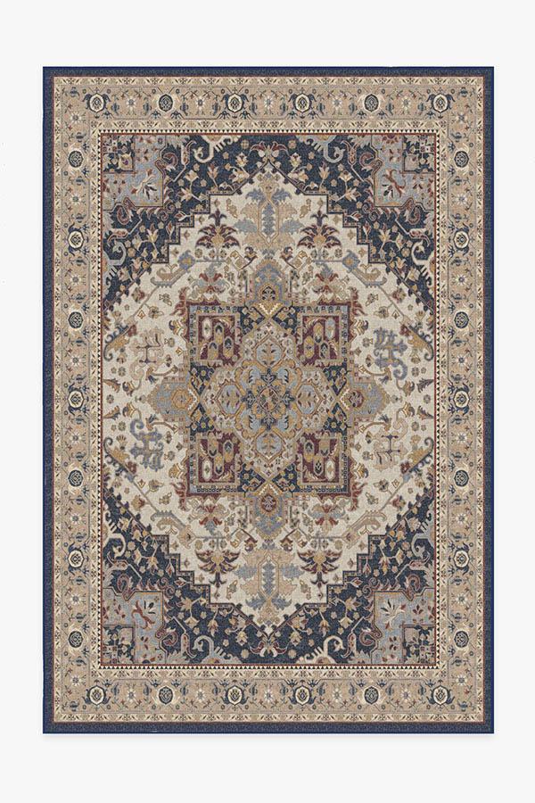 Vintage Heriz Ivory Blue Rug 6'x9' | Stain-Resistant