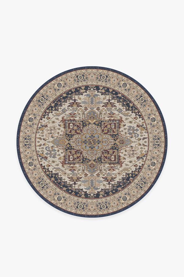 Vintage Heriz Ivory Blue Rug 6' Round | Stain-Resistant