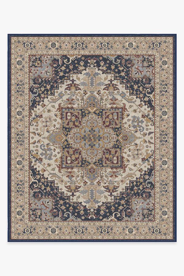 Vintage Heriz Ivory Blue Rug 8'x10' | Stain-Resistant