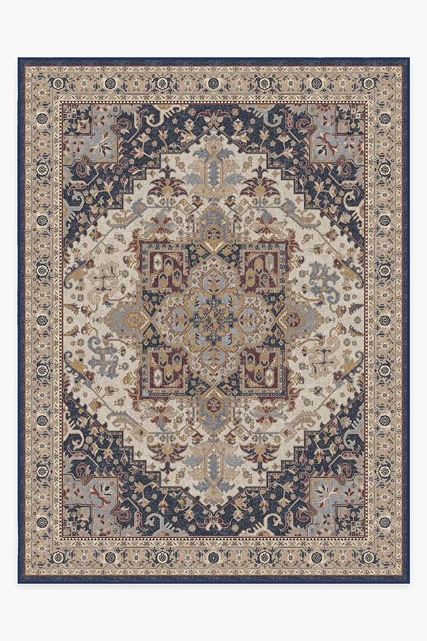 Vintage Heriz Ivory Blue Rug 9'x12' | Stain-Resistant