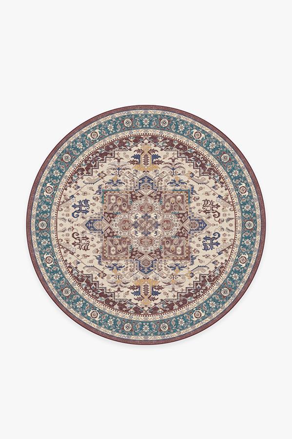 Vintage Heriz Ruby Rug 6' Round | Stain-Resistant