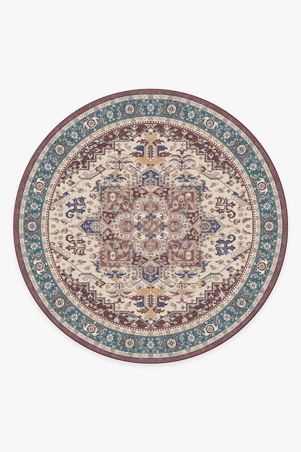 Vintage Heriz Ruby Rug 8' Round | Stain-Resistant