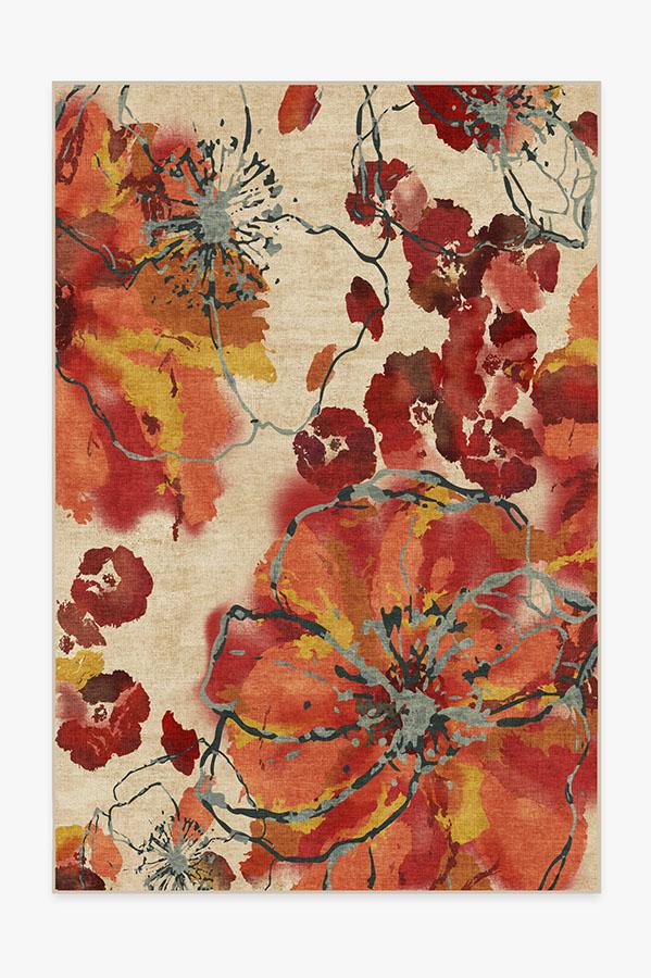 Watercolor Floral Coral Rug 6'x9' | Stain-Resistant