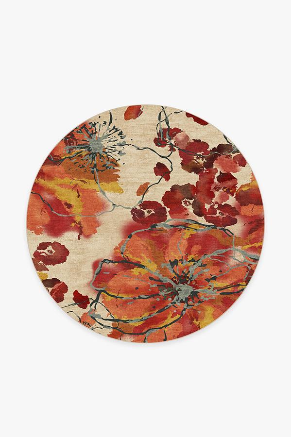 Watercolor Floral Coral Rug 6' Round | Stain-Resistant