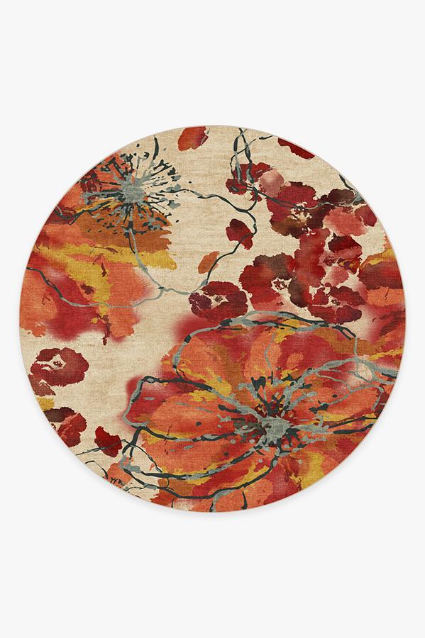Watercolor Floral Coral Rug 8' Round | Stain-Resistant