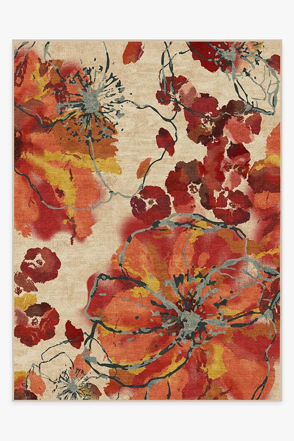 Watercolor Floral Coral Rug 9'x12' | Stain-Resistant