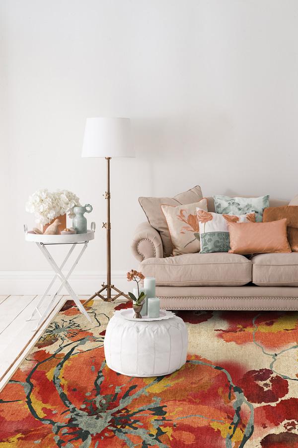Watercolor Floral Coral Rug 8'x10' | Stain-Resistant