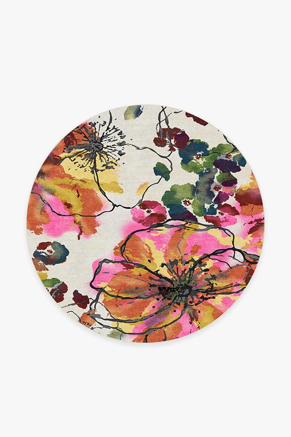 Watercolor Floral Multicolor Rug 6' Round | Stain-Resistant
