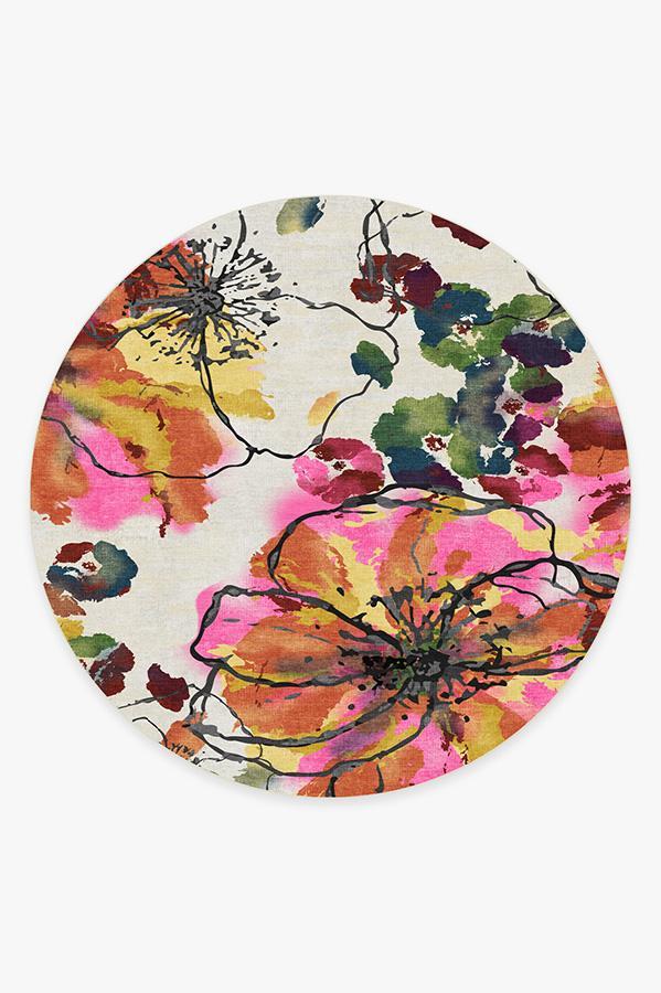 Watercolor Floral Multicolor Rug 8' Round | Stain-Resistant