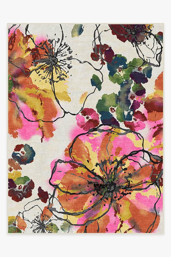Watercolor Floral Multicolor Rug 9'x12' | Stain-Resistant