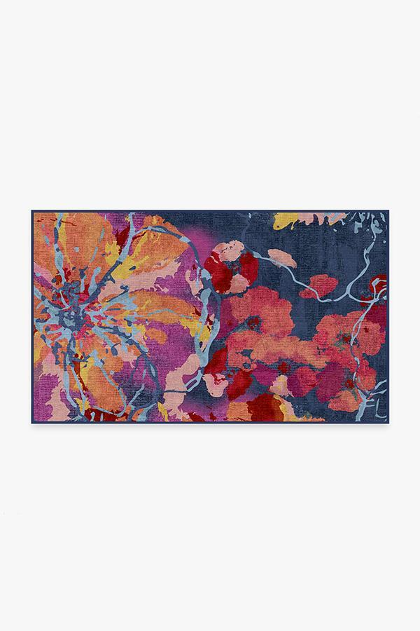 Watercolor Floral Navy Rug 3'x5' | Stain-Resistant