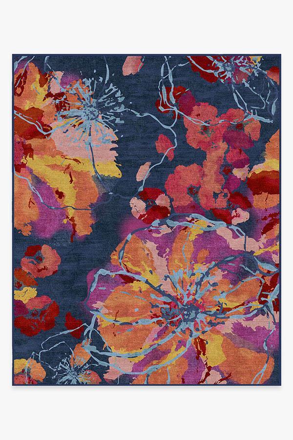 Watercolor Floral Navy Rug 8'x10' | Stain-Resistant