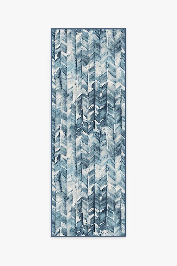 Watercolor Herringbone Blue Rug 2.5'x10' | Stain-Resistant