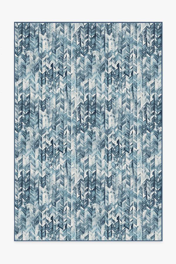 Watercolor Herringbone Blue Rug 6'x9' | Stain-Resistant
