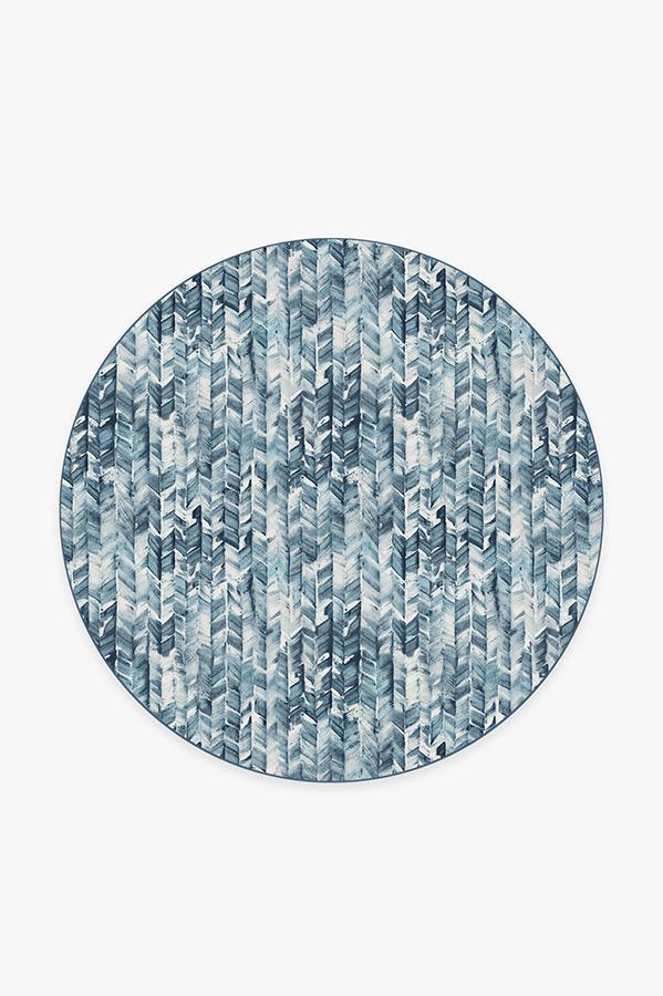 Watercolor Herringbone Blue Rug 6' Round | Stain-Resistant