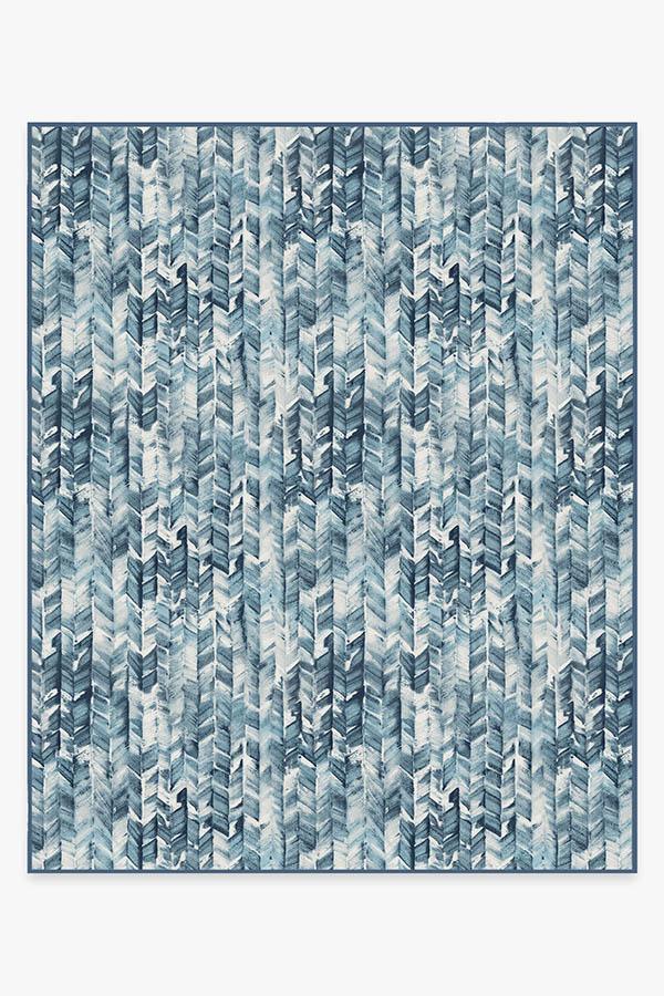 Watercolor Herringbone Blue Rug 8'x10' | Stain-Resistant