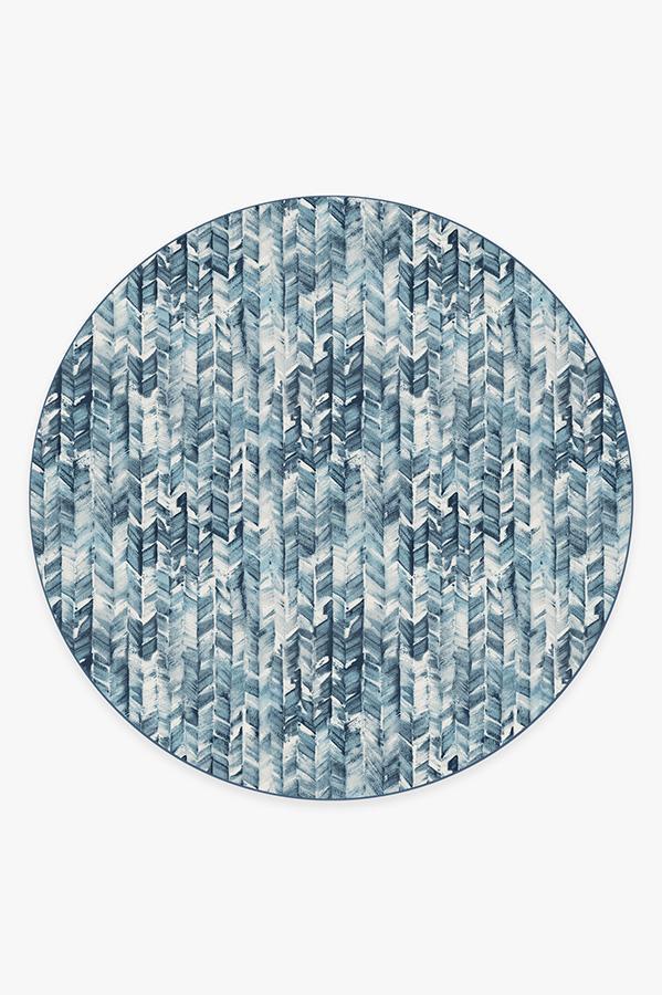 Watercolor Herringbone Blue Rug 8' Round | Stain-Resistant