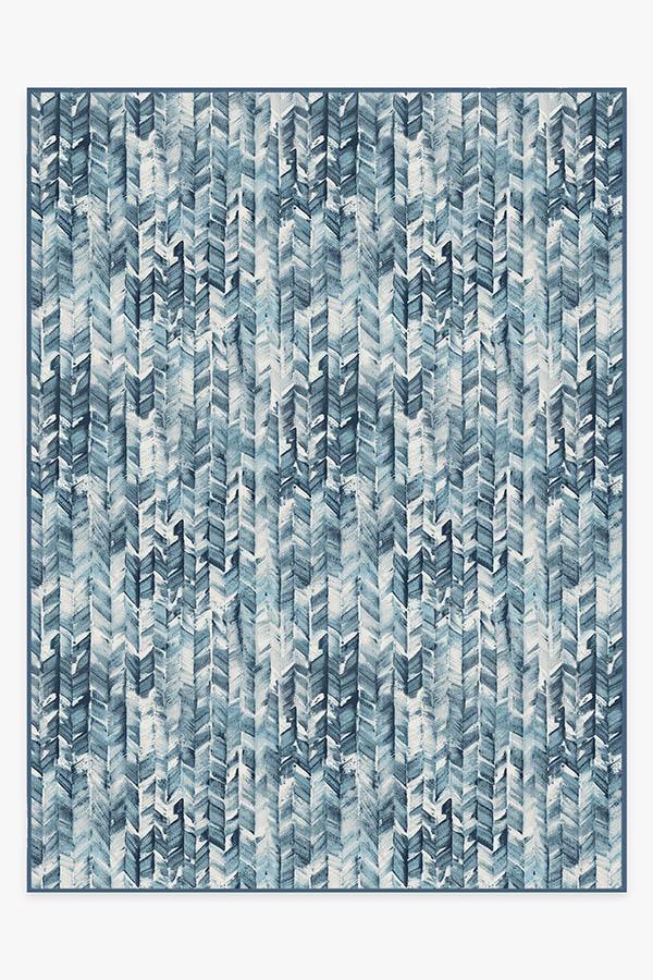 Watercolor Herringbone Blue Rug 9'x12' | Stain-Resistant
