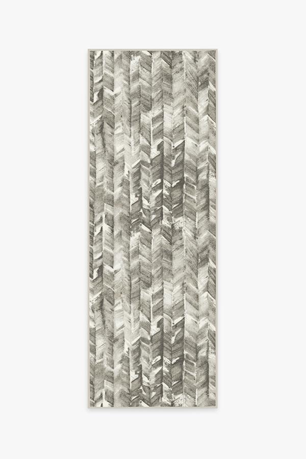 Watercolor Herringbone Grey Rug 2.5'x7' | Stain-Resistant