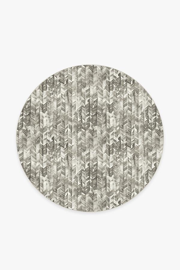 Watercolor Herringbone Grey Rug 6' Round | Stain-Resistant