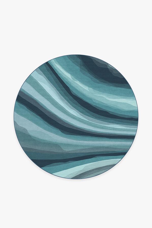Watercolor Waves Blue Rug 6' Round | Stain-Resistant